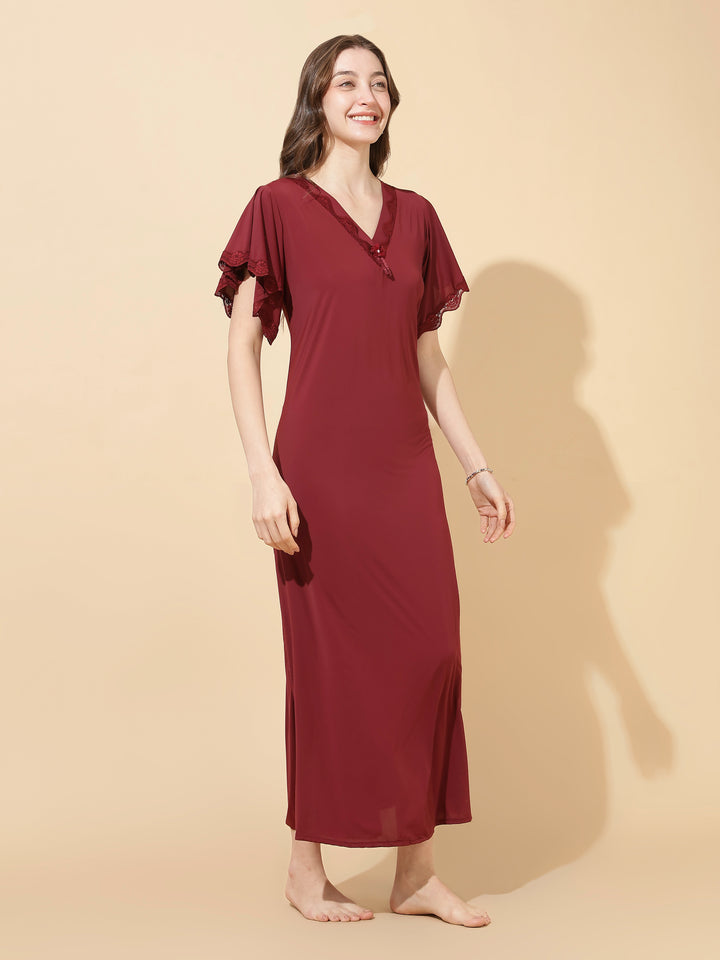 Deep red soft modal blend best designer nighty for women