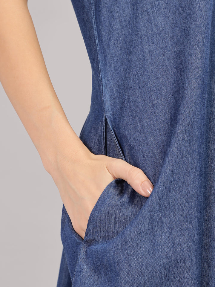 Blue Embroidered Denim Cotton Nighty for Women