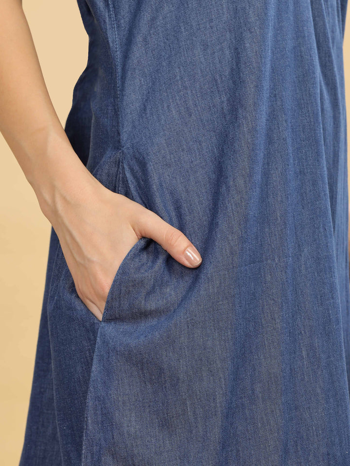 Denim cotton nighty with pink floral embroidery online