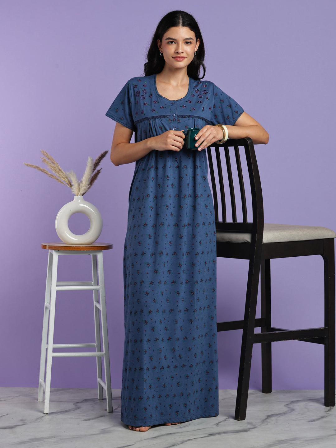Denim sprig cotton blend nightydress for women online