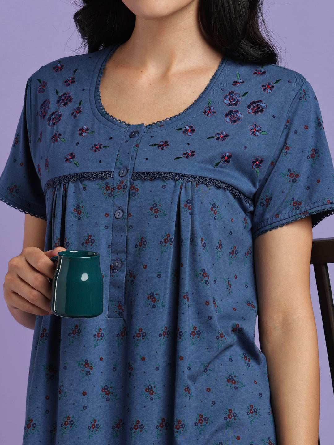Denim sprig cotton blend nightydress for women online