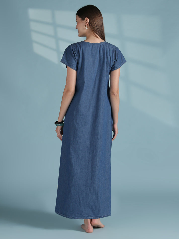 Star tassel blue embroidery nighty dress for women online