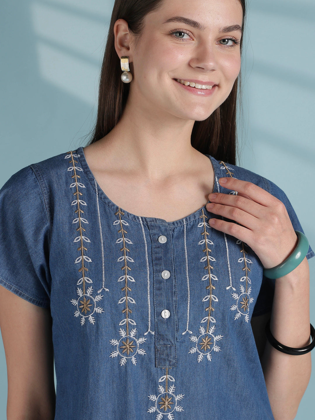Star tassel blue embroidery nighty dress for women online