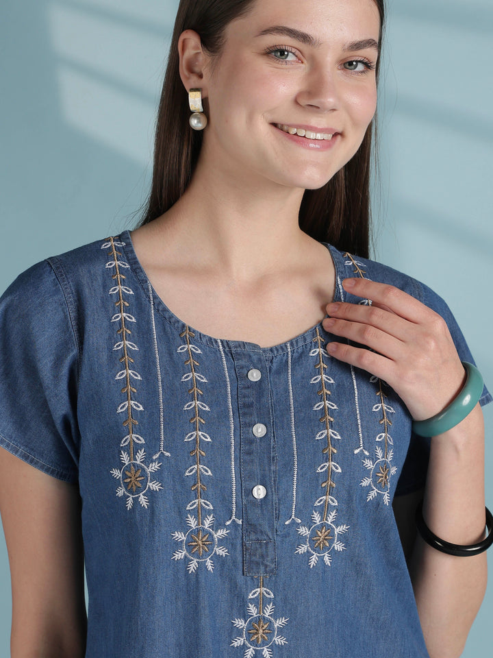 Star tassel blue embroidery nighty dress for women online