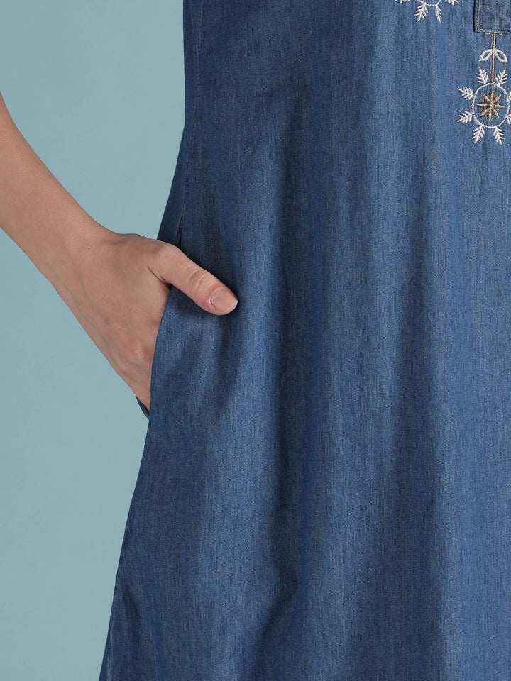 Star tassel blue embroidery nighty dress for women online