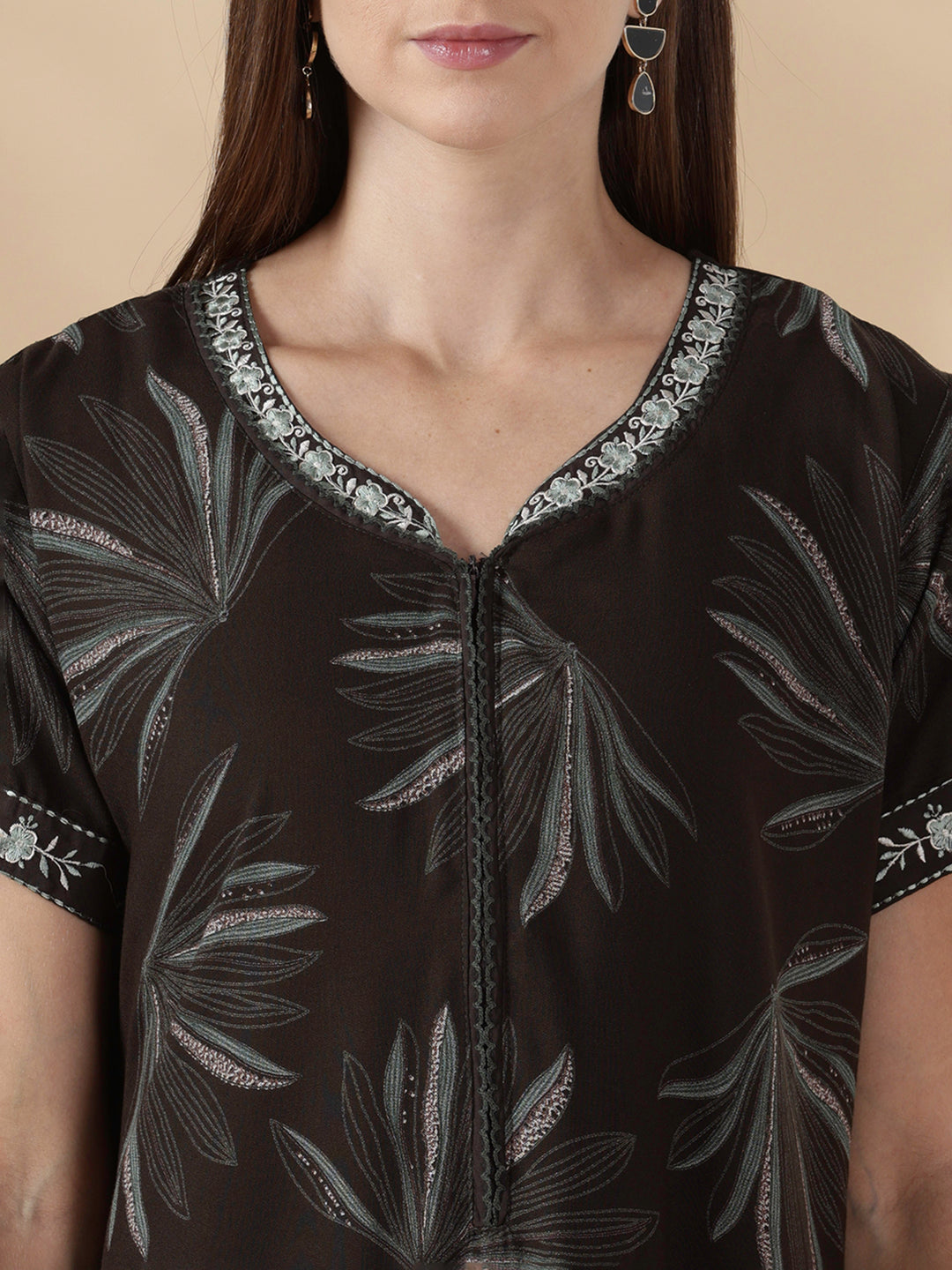 Dusk olive alpine floral cozy feeding nighty for women