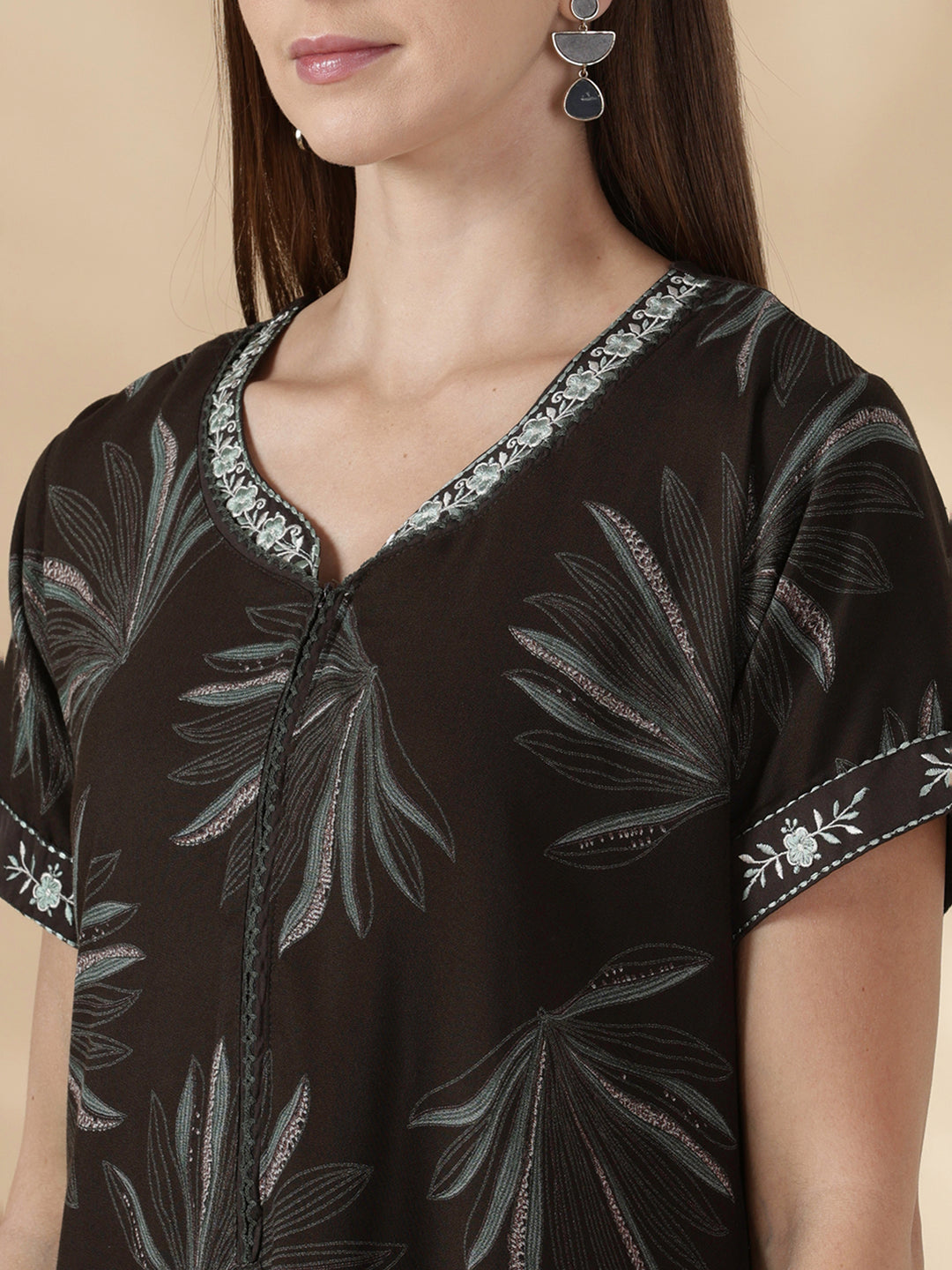 Dusk olive alpine floral cozy feeding nighty for women