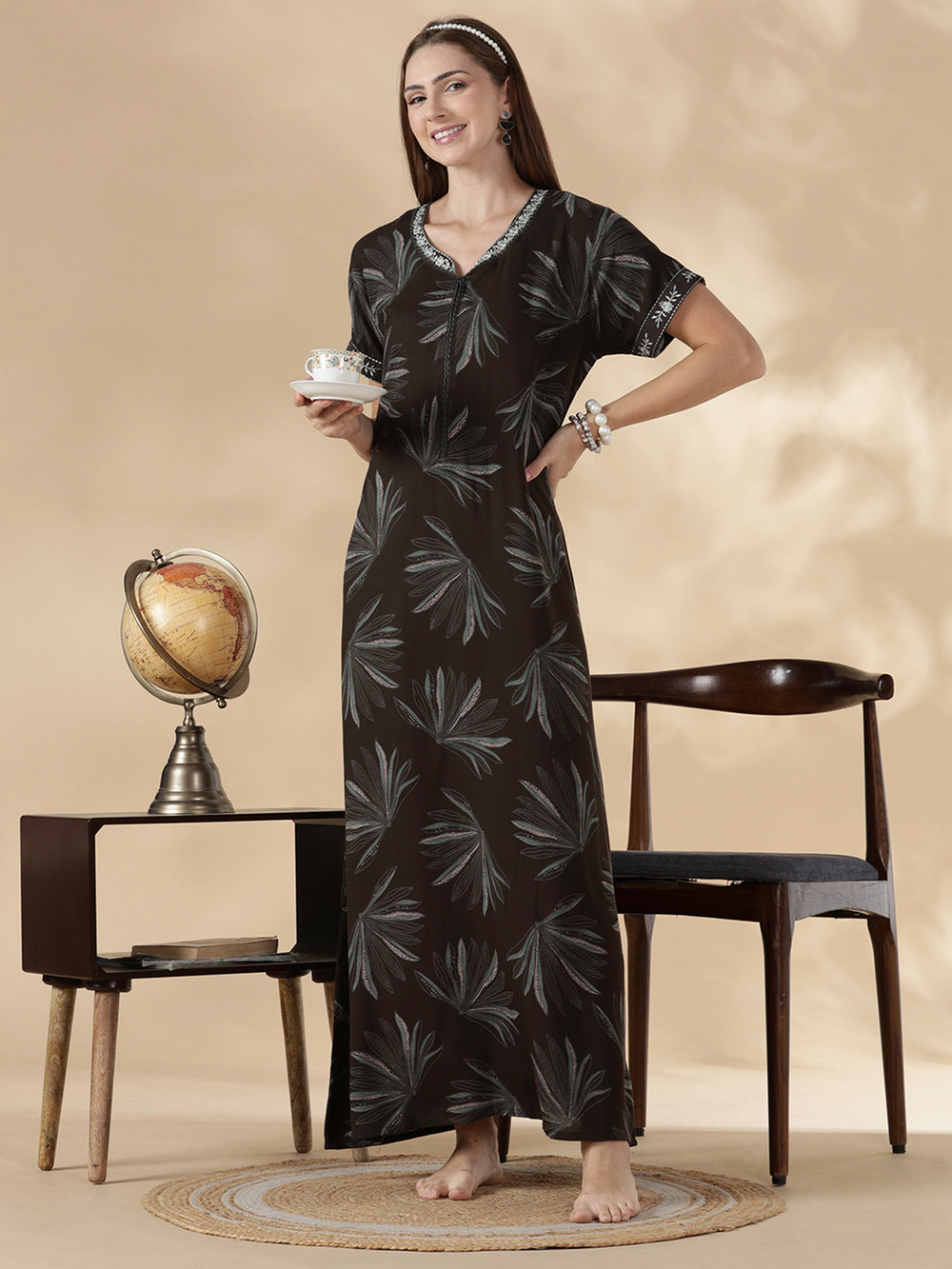 Dusk olive alpine floral cozy feeding nighty for women