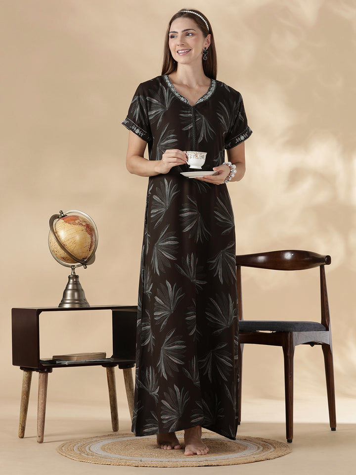 Dusk olive alpine floral cozy feeding nighty for women