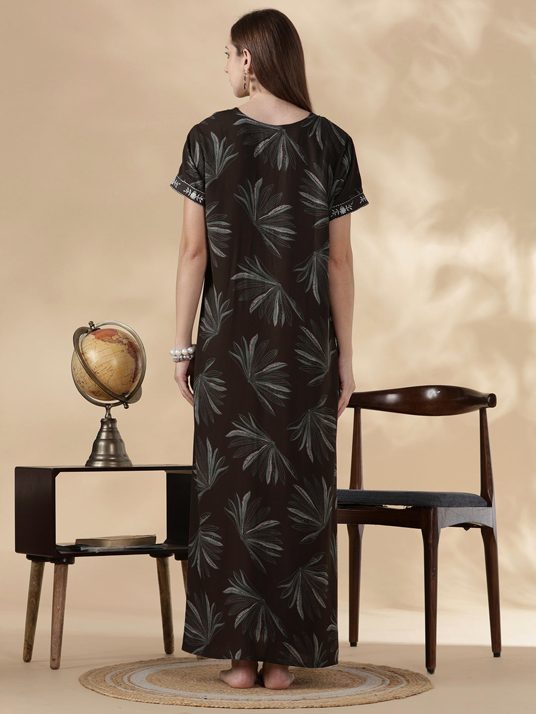 Dusk olive alpine floral cozy feeding nighty for women