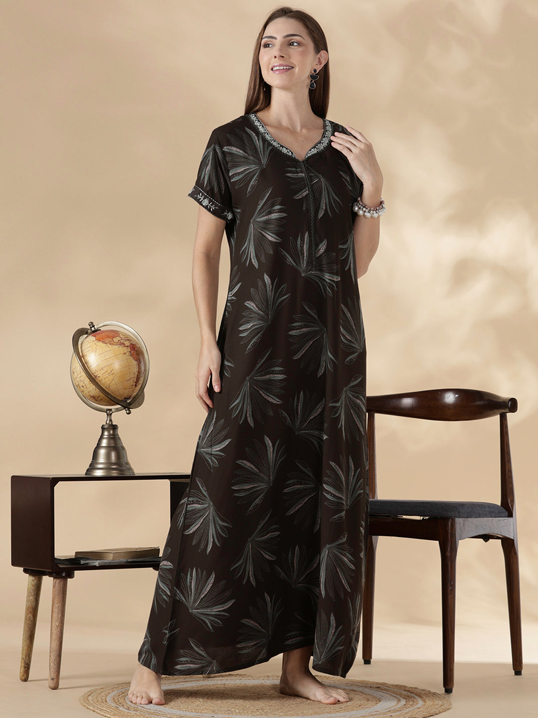 Dusk olive alpine floral cozy feeding nighty for women