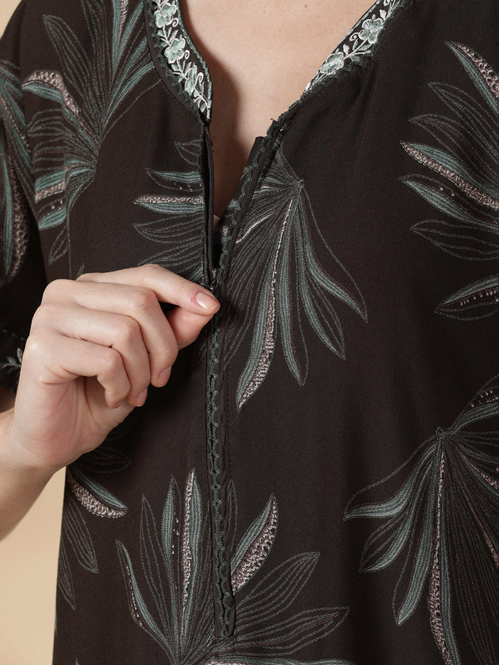 Dusk olive alpine floral cozy feeding nighty for women