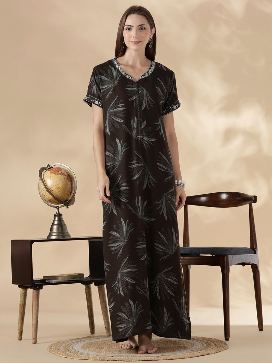 Dusk olive alpine floral cozy feeding nighty for women