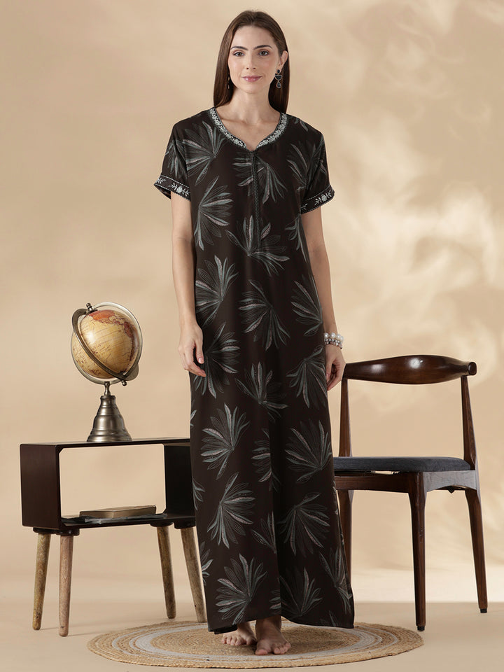 Dusk olive alpine floral cozy feeding nighty for women