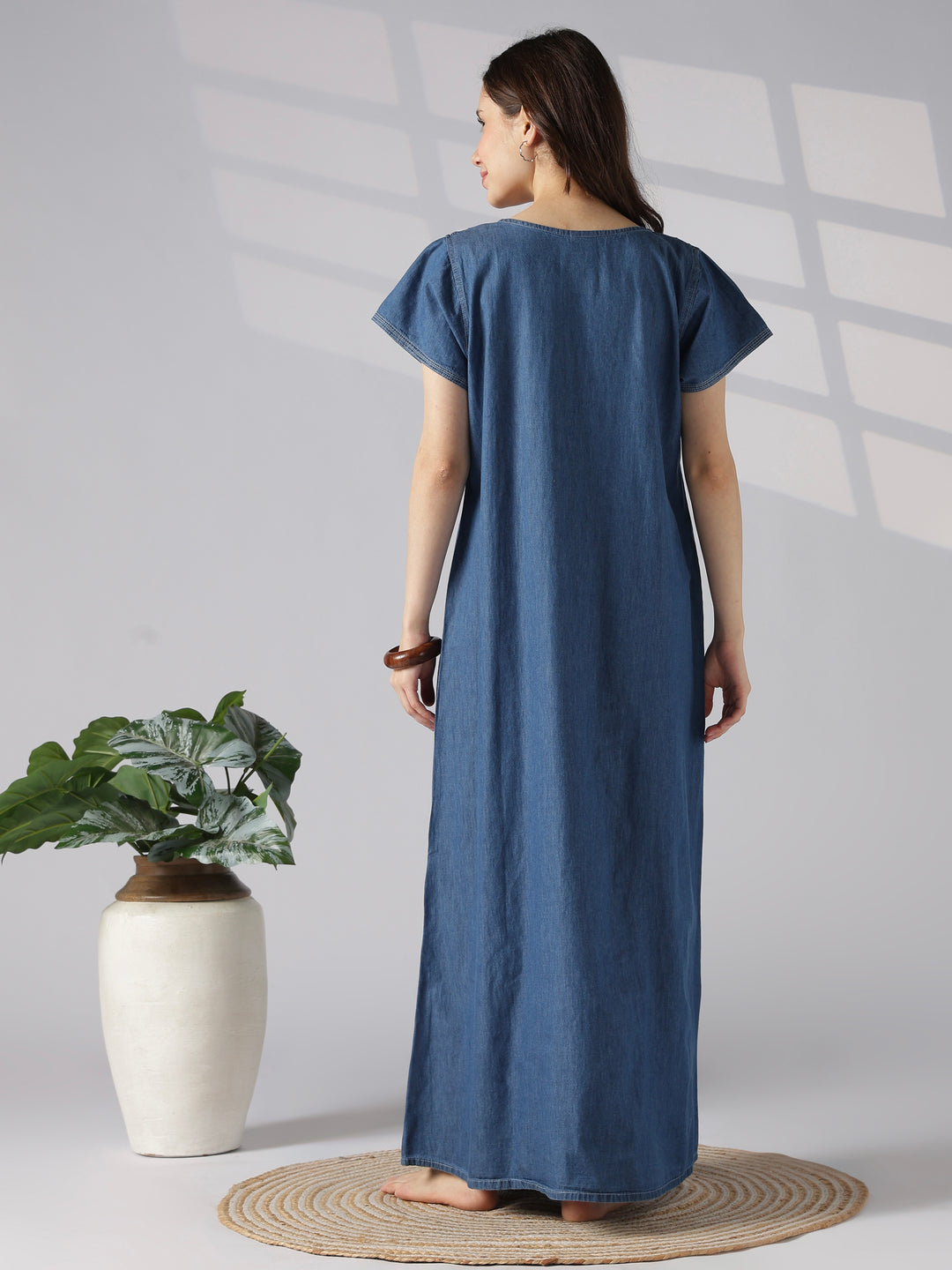 Wave stitch embroidered nighty dress for women online