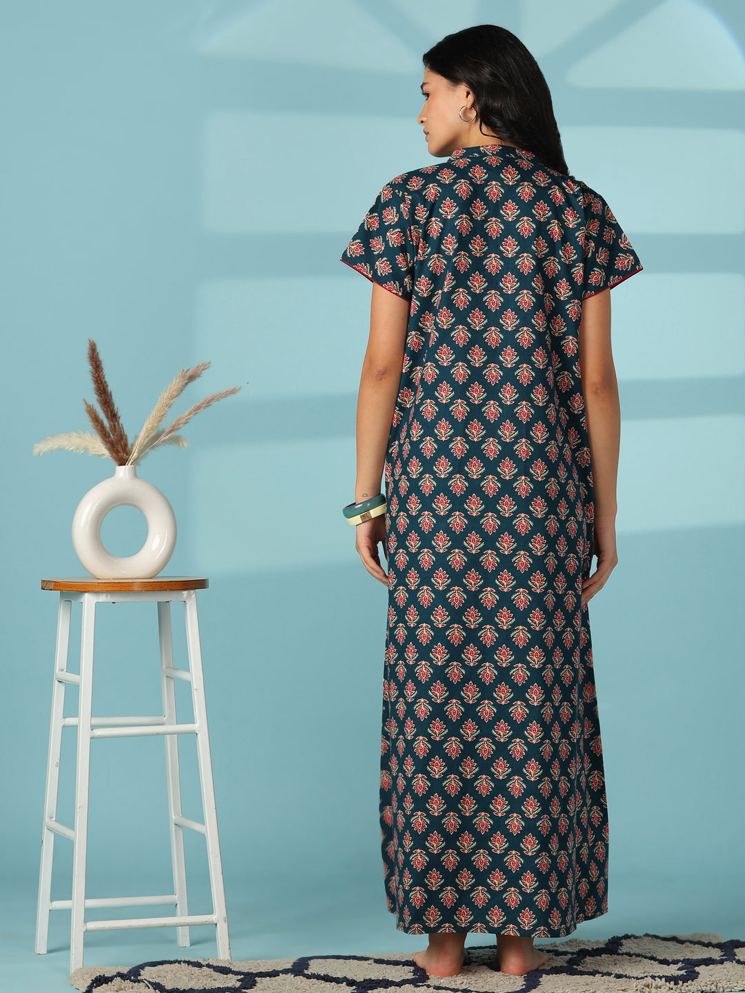 Embroidered pure cotton designer night dress for women