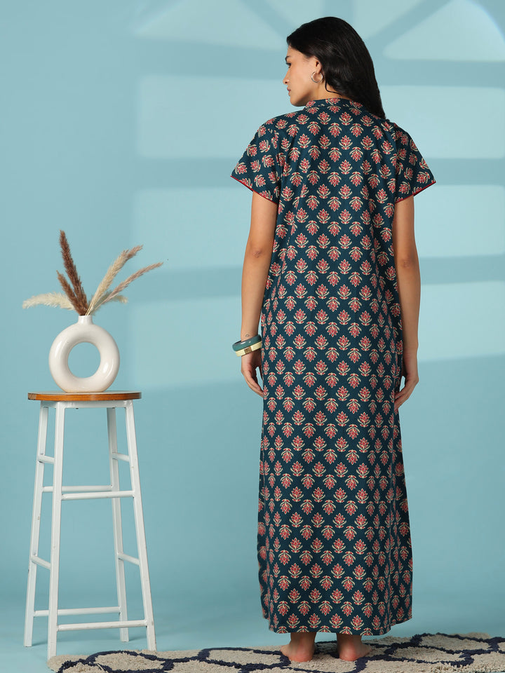Embroidered pure cotton designer night dress for women