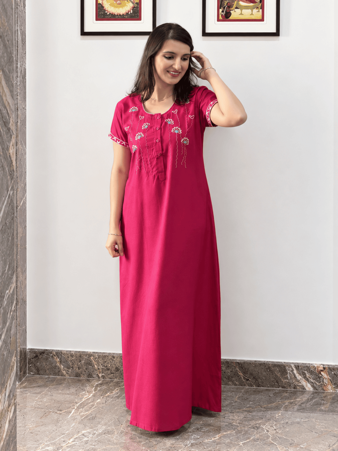 Alpine nighty for women with embroidery round neck online