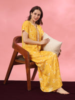 A Line Floral Alpine Nighty with Embroidered Placket in Retro Yellow