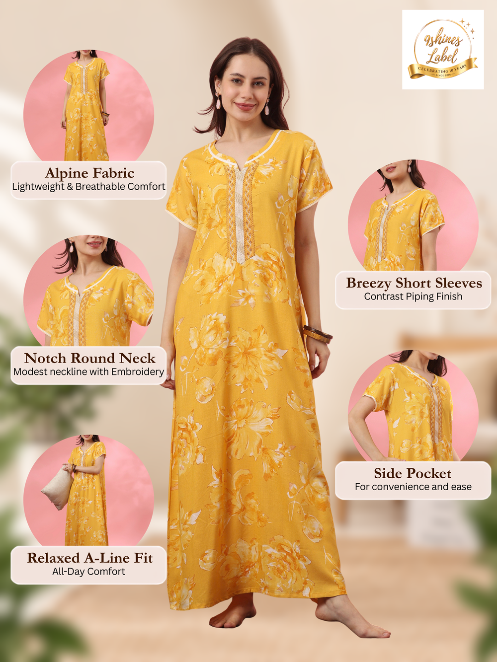 Embroidered floral alpine nighty for women online