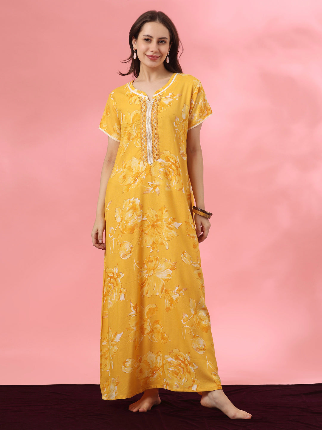 Embroidered floral alpine nighty for women online