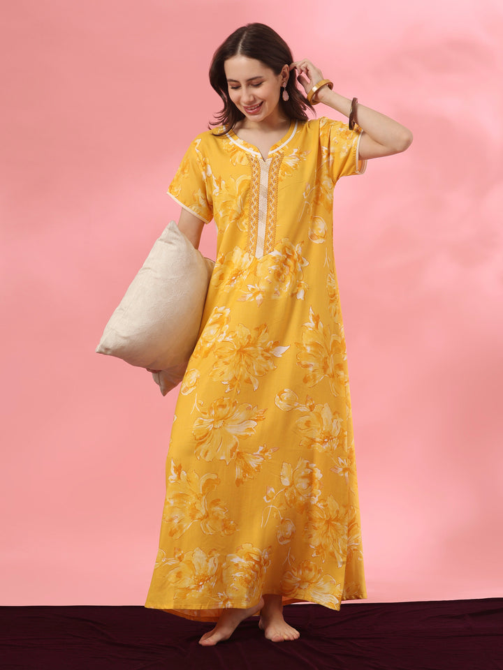 Embroidered floral alpine nighty for women online