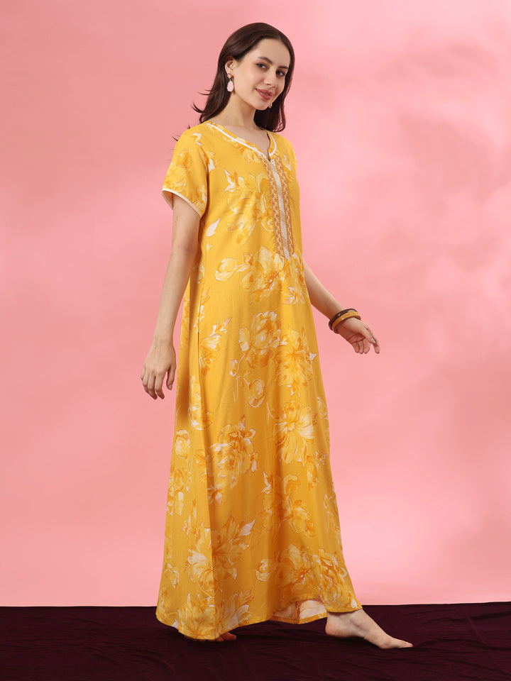 Embroidered floral alpine nighty for women online