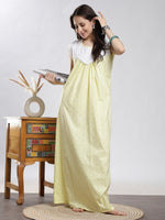 Pure Cotton Heart Print Sleeveless Nighty with Embroidered Yoke