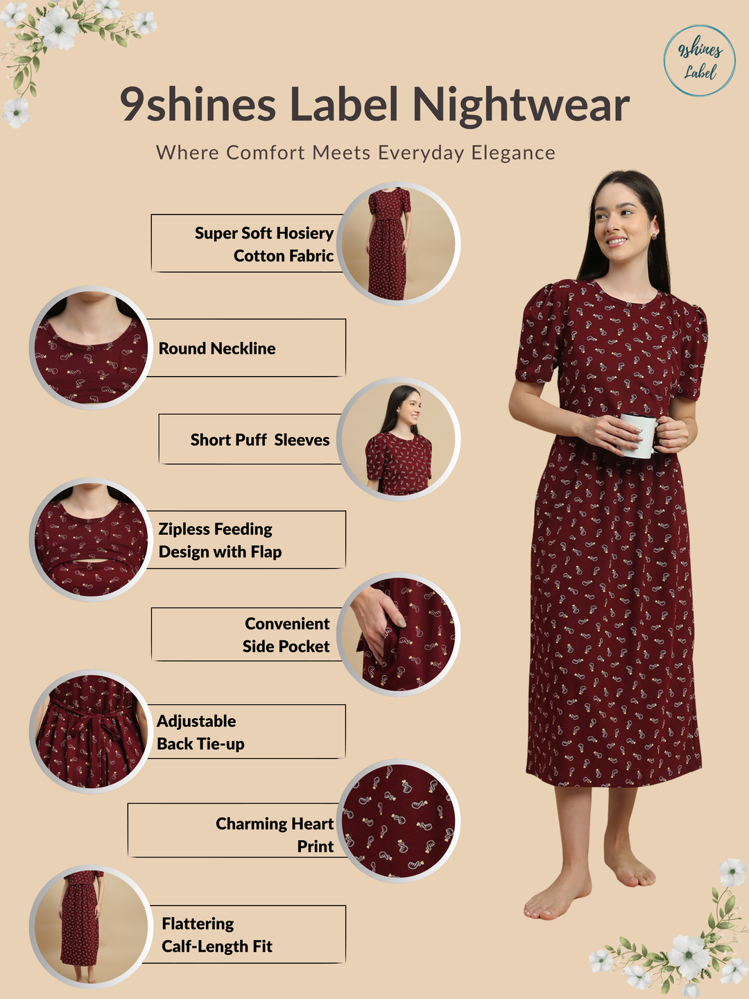 Berry hearts maternity and feeding nighty for women