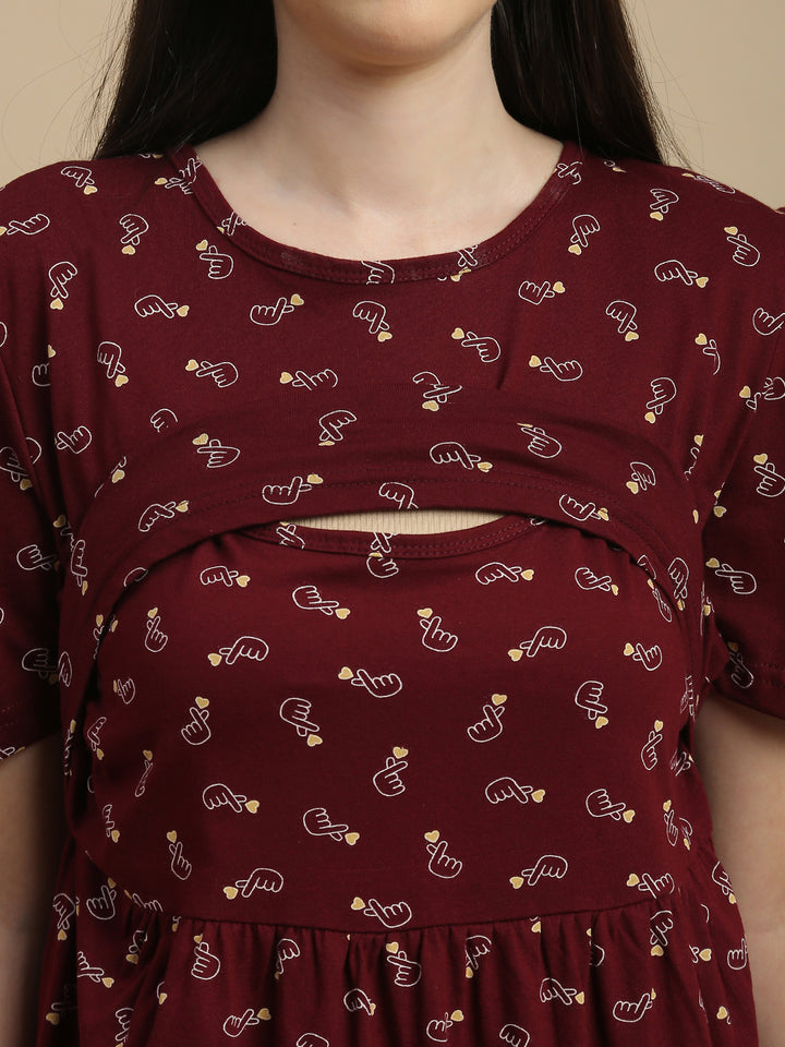 Berry hearts maternity and feeding nighty for women