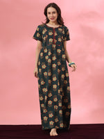 Pure Cotton Floral A Line Nighty with Kantha Embroidery in Mahek Forest