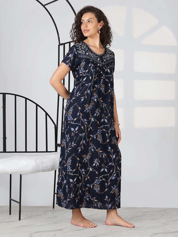 Sapphire blue latest nighty for women In alpine fabric