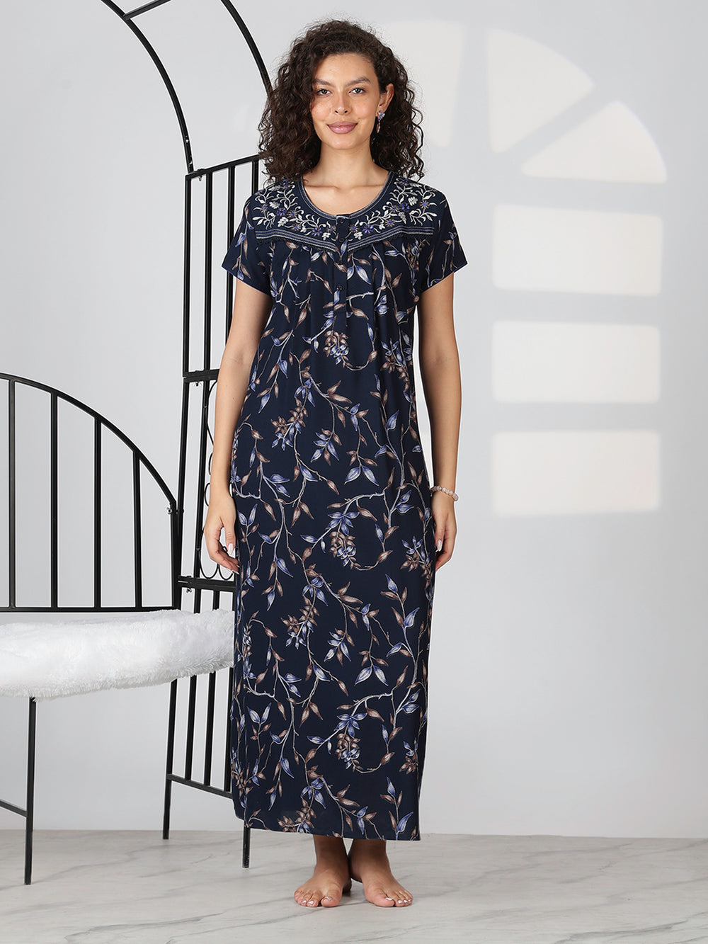 Sapphire blue latest nighty for women In alpine fabric