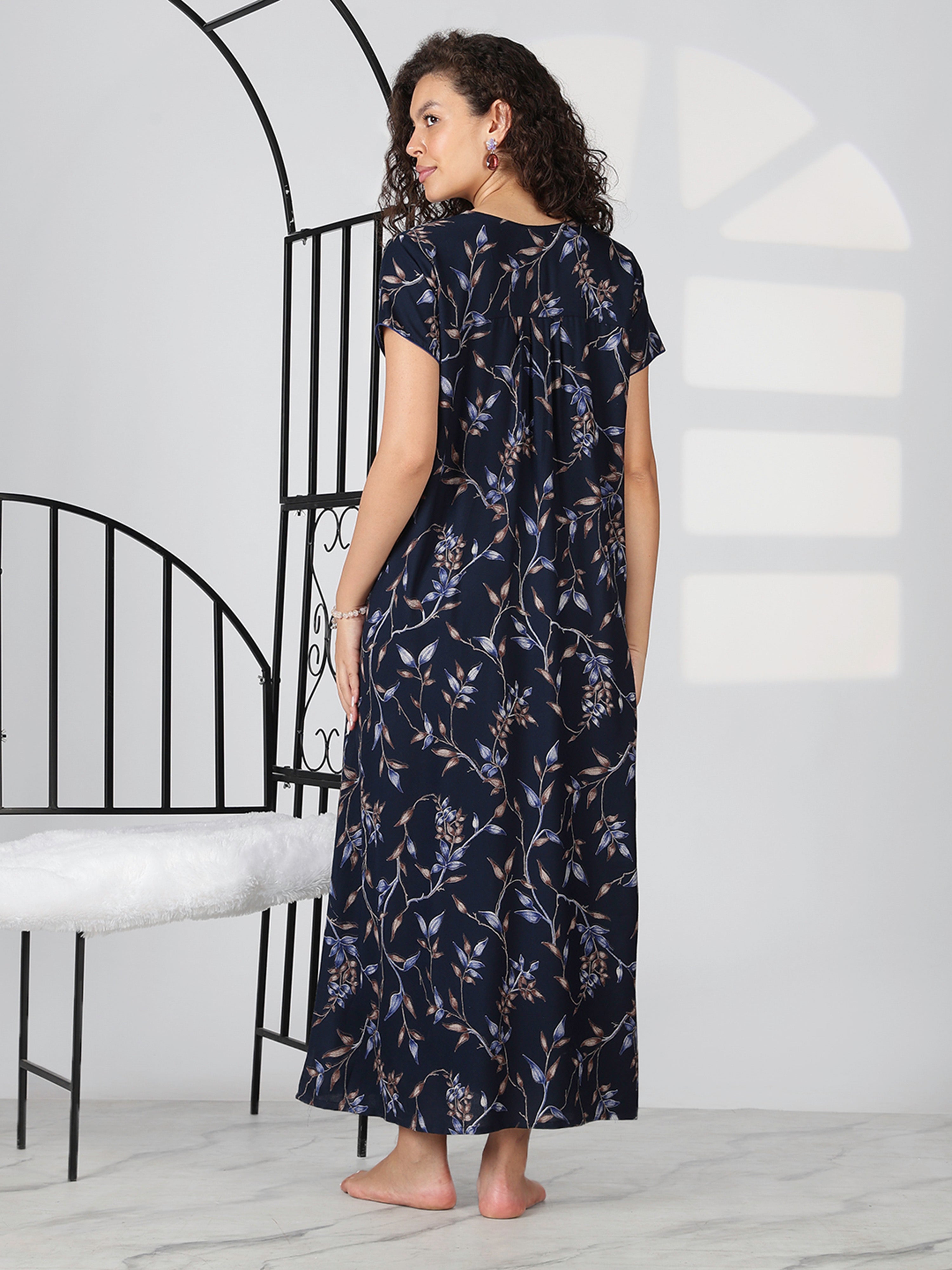 Shop Sapphire Blue Latest Nighty for Women In Alpine Fabric