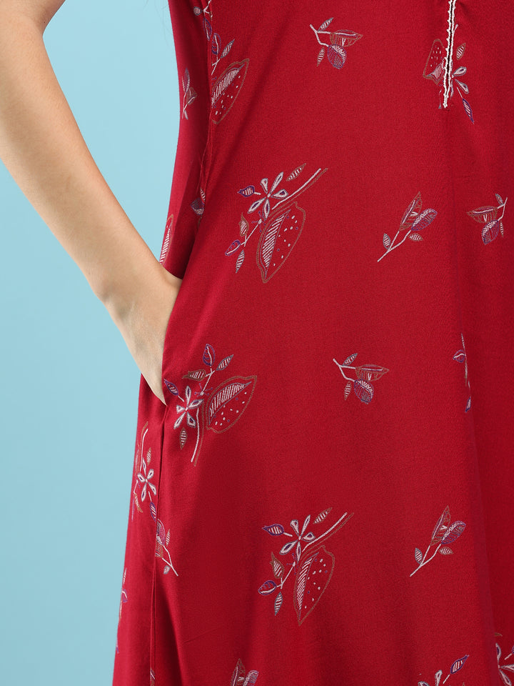 Posy maroon floral designer nighty for ladies online