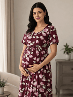 Wine Petal Pregnancy Friendly Hosiery Cotton Nightdress