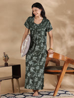 Blossom Green Crush Cotton Designer Nighty for Women with Pocket