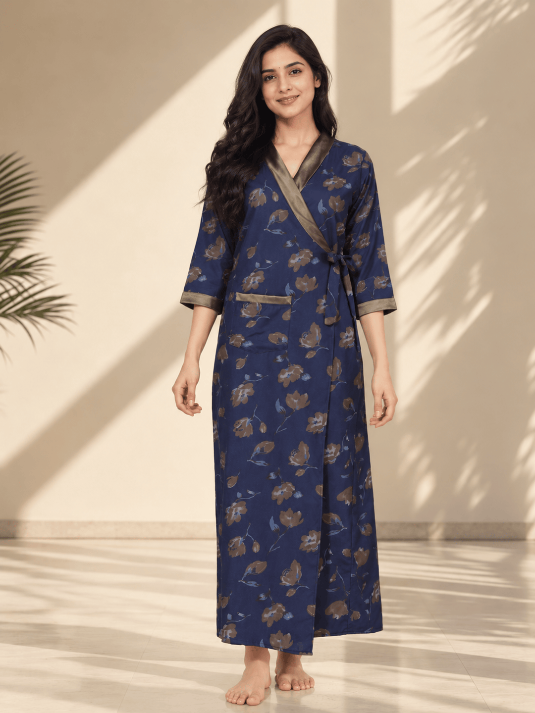 Midnight indigo floral house coat for women online