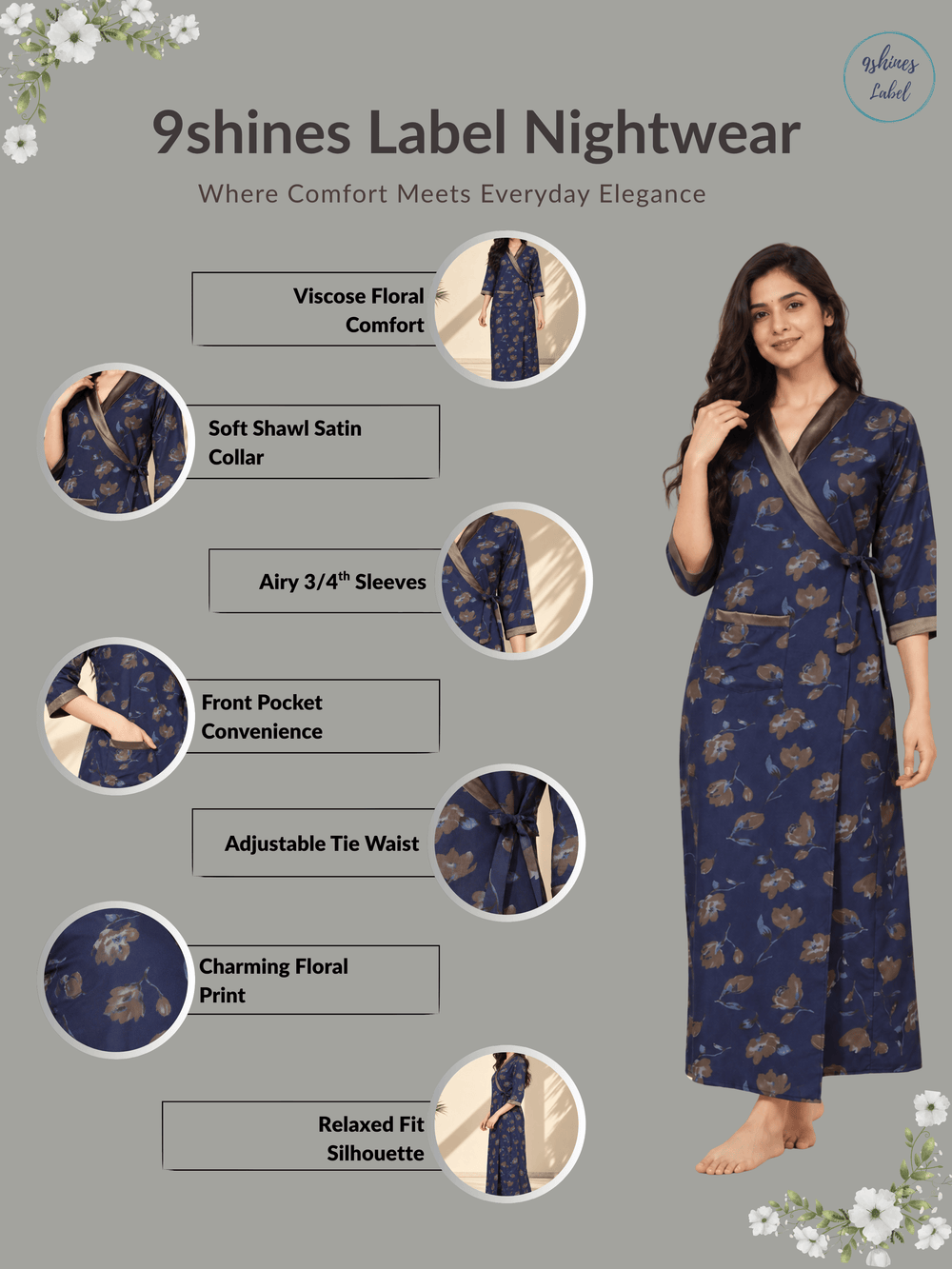 Midnight indigo floral house coat for women online