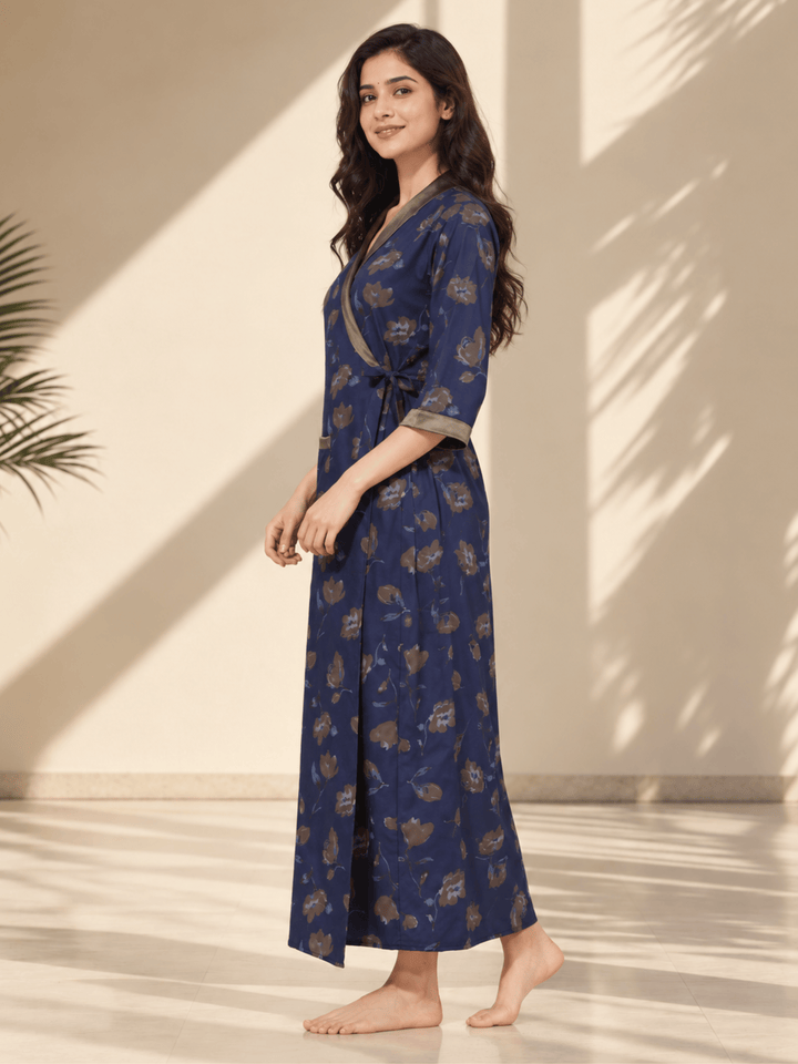 Midnight indigo floral house coat for women online