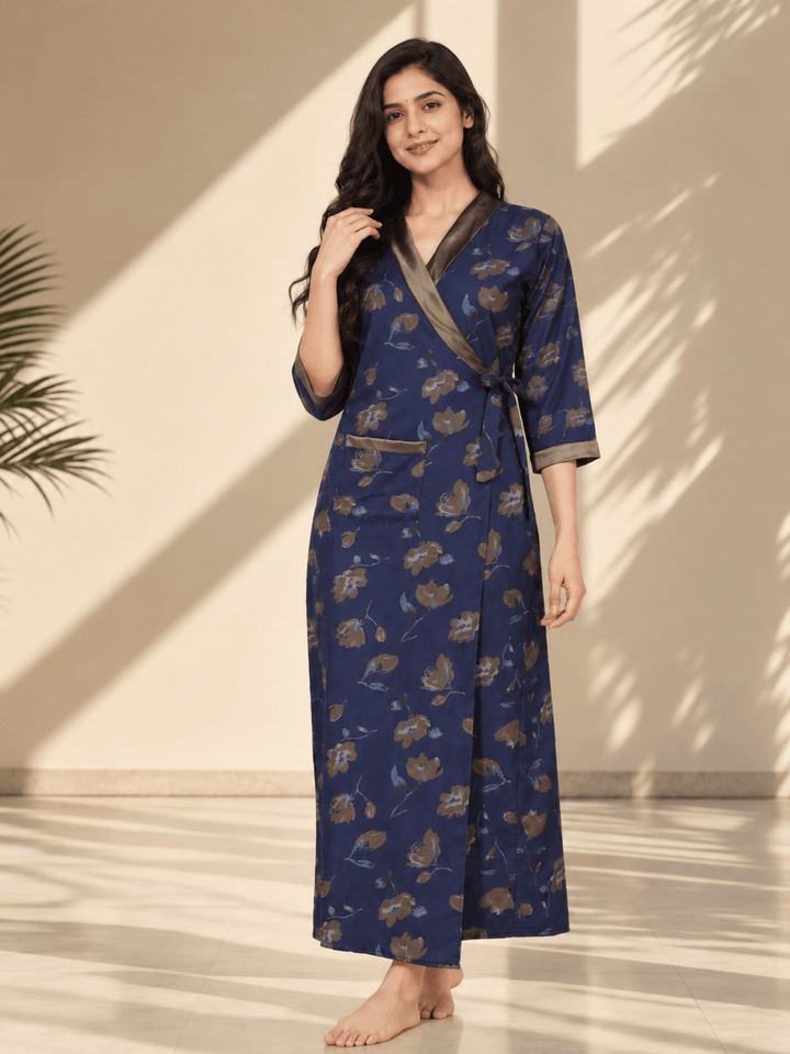 Midnight indigo floral house coat for women online