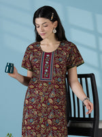 Wine Floral Vine 100% Pure Cotton Nighty for Women A Line Fit