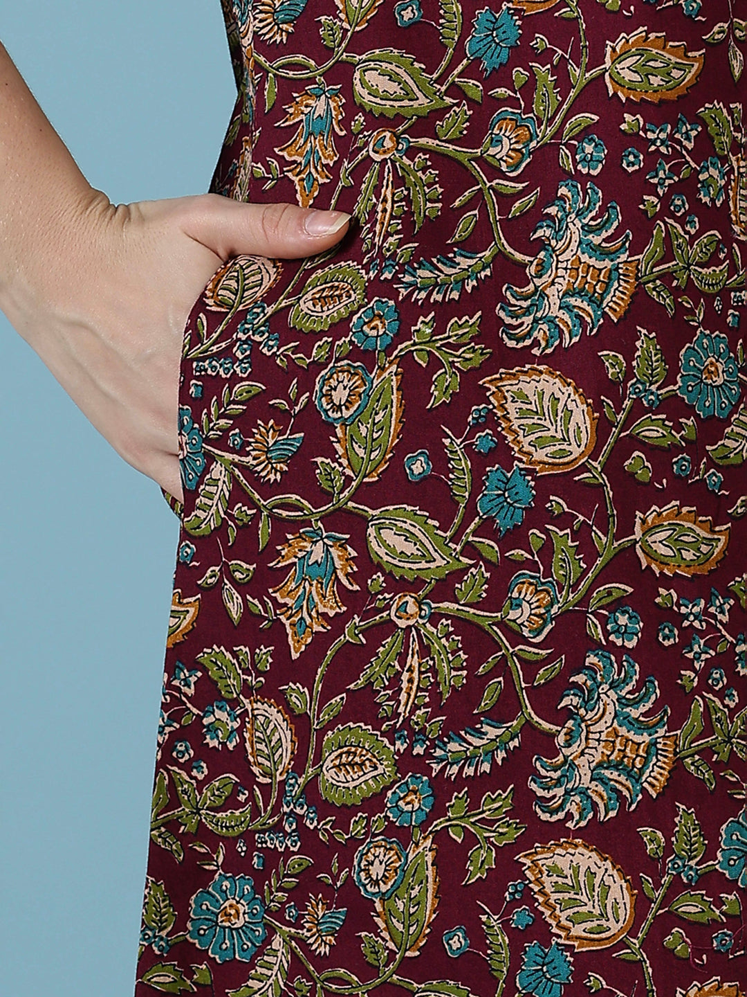 Wine floral printed soft cotton night dress for women