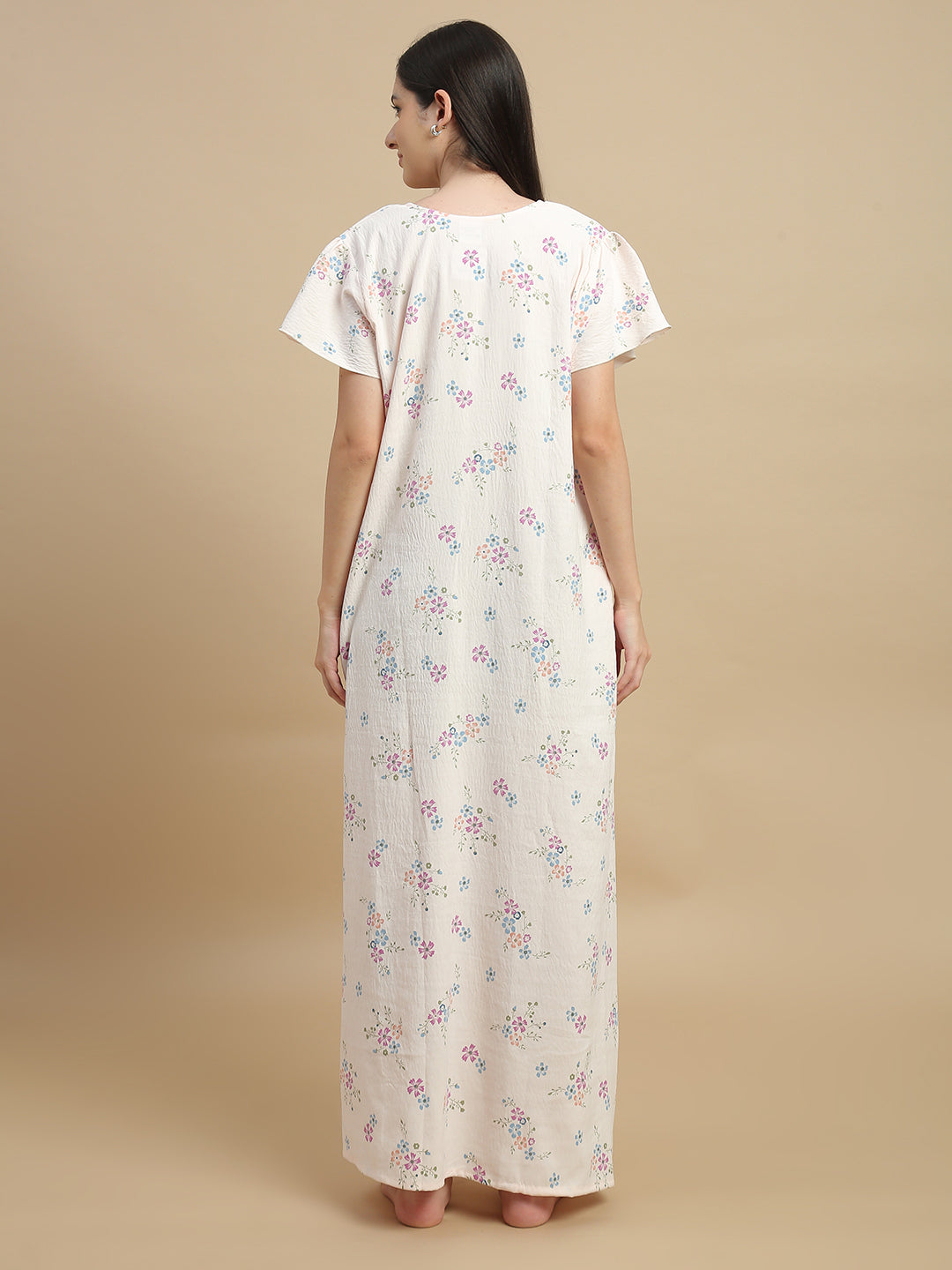 Peach floral night gown for women with an elegant and lightweight design