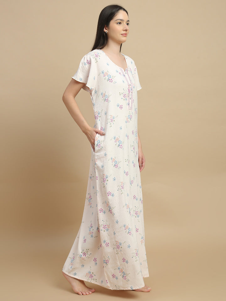 Peach floral night gown for women with an elegant and lightweight design