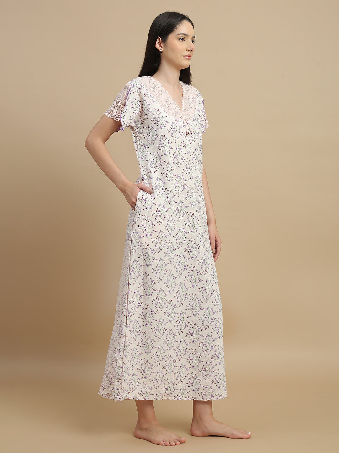 Floral peach women's nightwear dresses in bamboo fabric