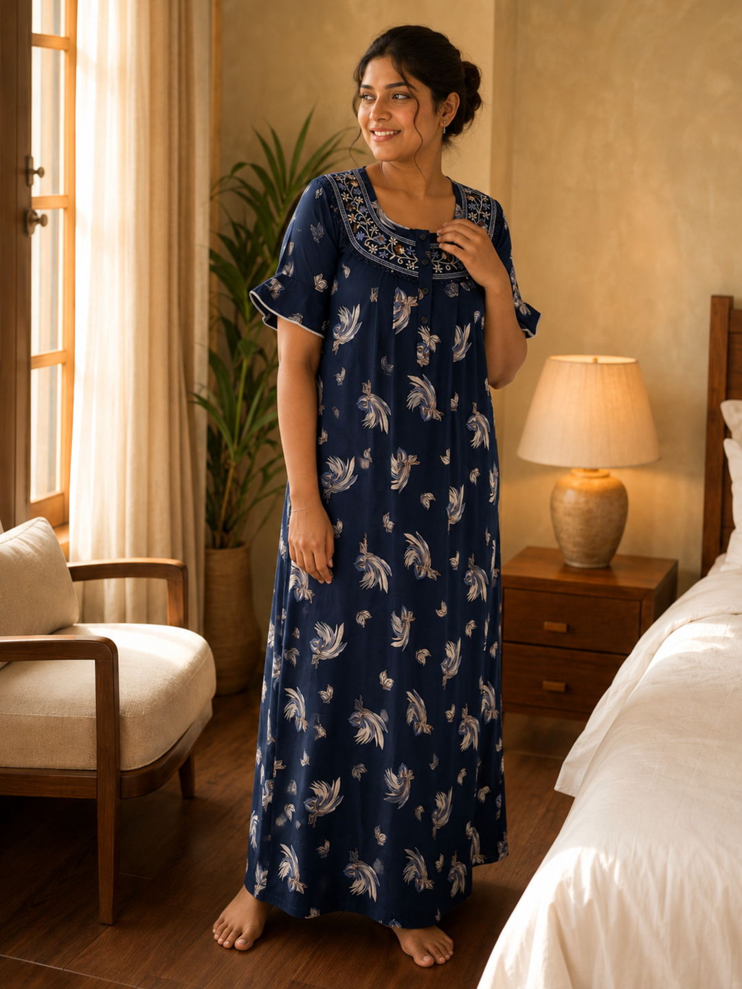 Floret navy floral designer nightgown for women online