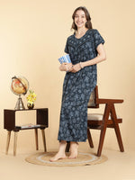 Crush Cotton Floral Pleated Nighty for Women Serene Teal