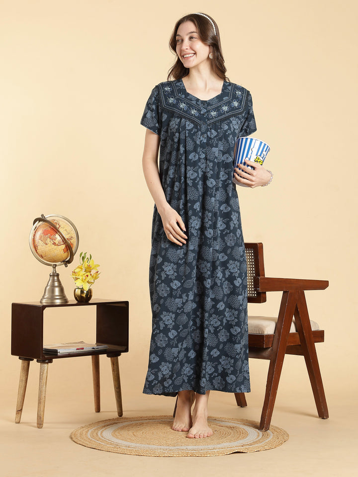 Crush cotton floral teal best nighty for women in summer