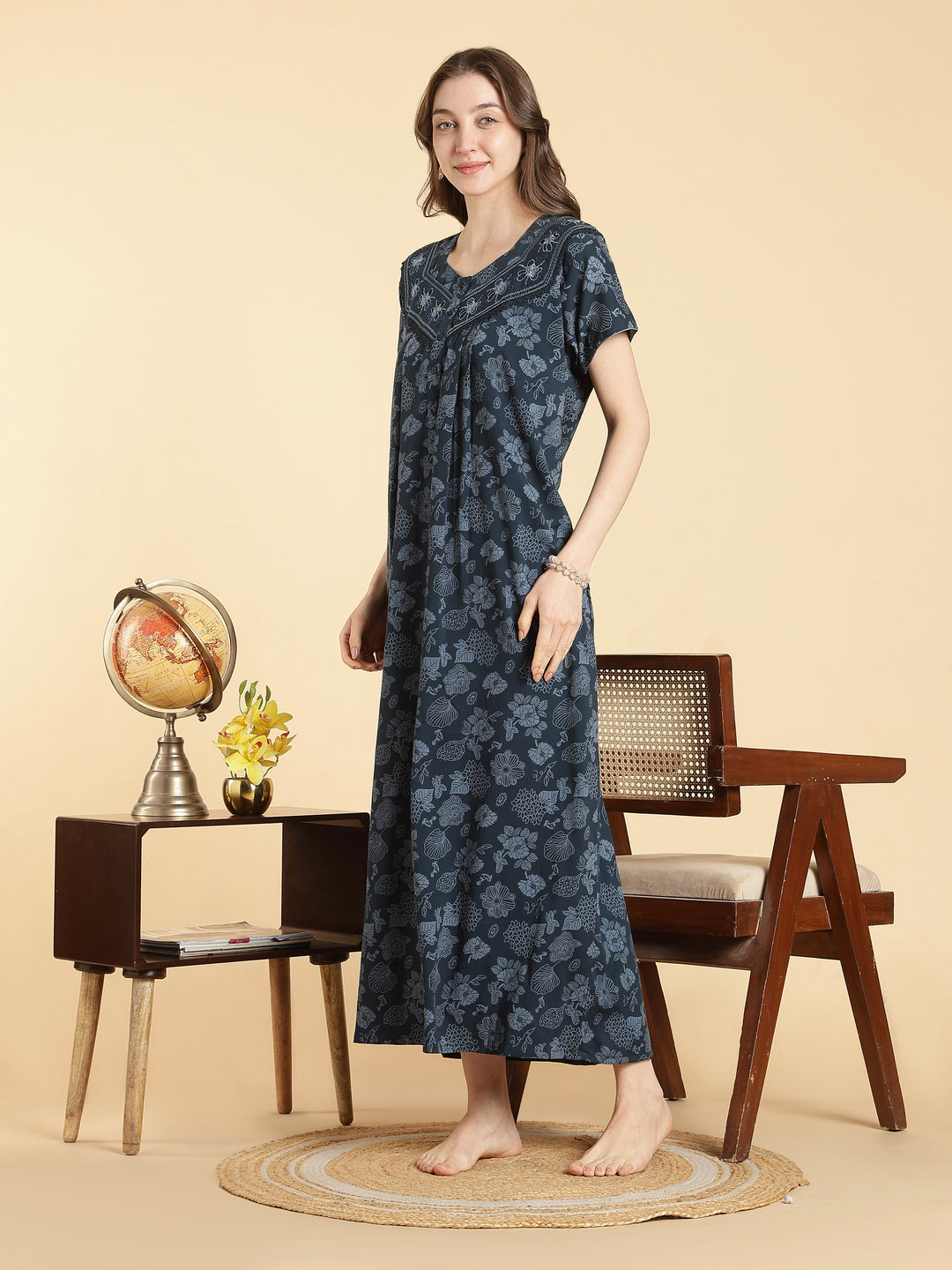 Crush cotton floral teal best nighty for women in summer